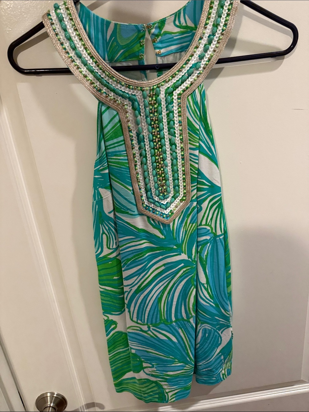 Lilly Pulitzer Beaded Tropical Halter top- Green & Teal